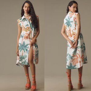 By Anthropologie The Lillian Cap-Sleeve Button-Front Midi Dress XXS new nwt